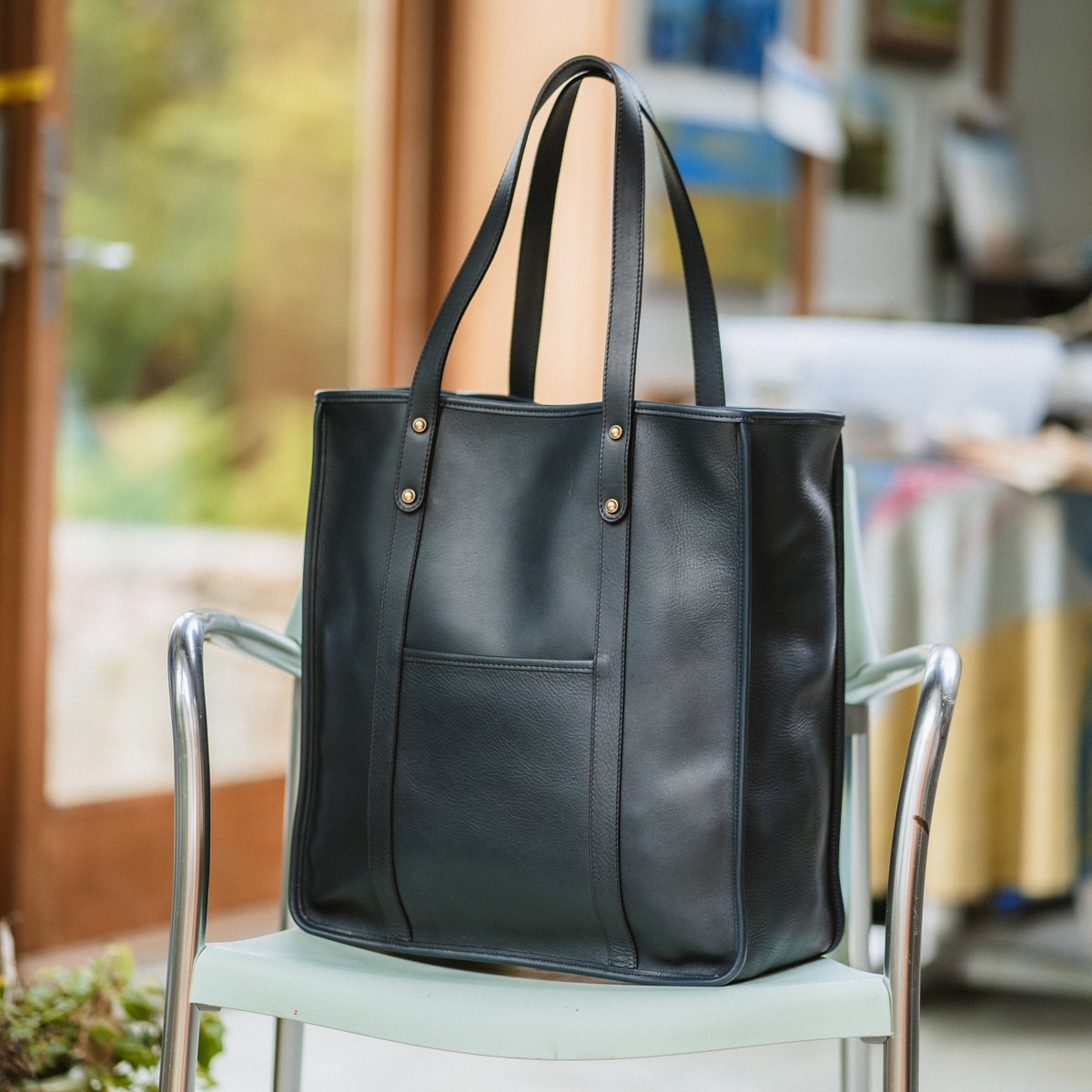 Leather market tote on sale